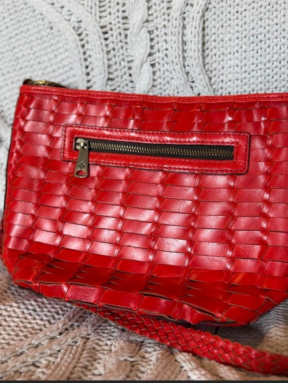 Patricia Nash Red Woven Leather Valbella Crossbody Bag - Stylish Accents